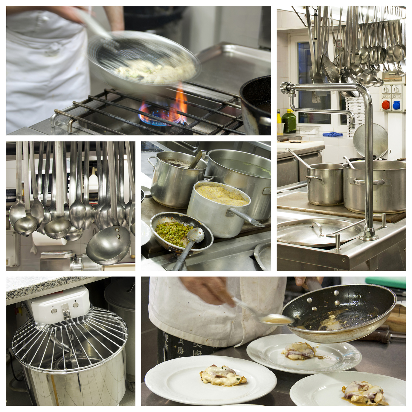 Restaurant kitchen collage a kitchen with a plate of food