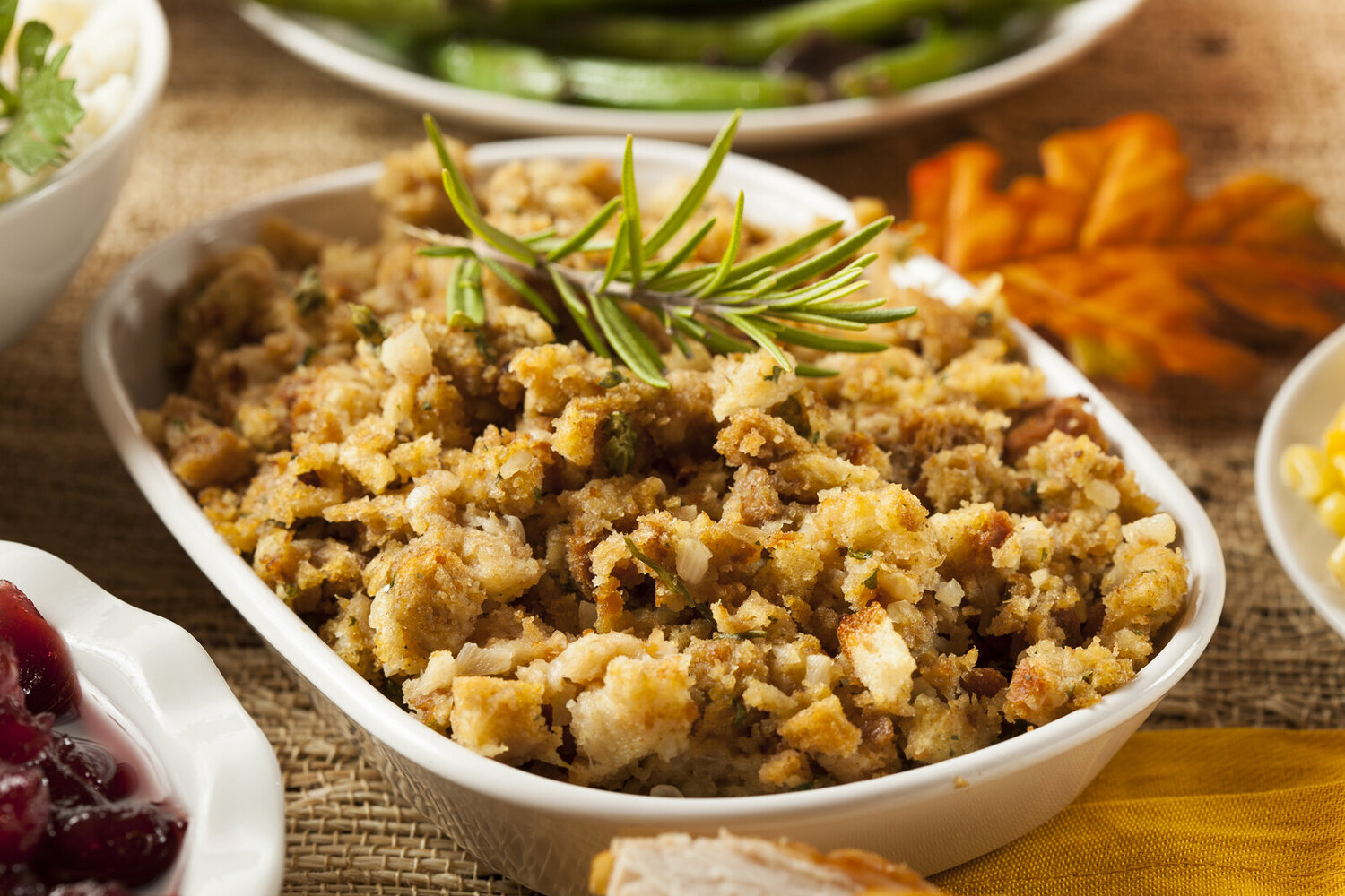 Cornbread+Stuffing a bowl of food on a table