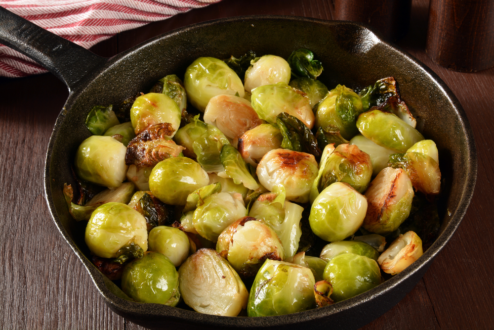 Fried brussels sprouts a bowl of food